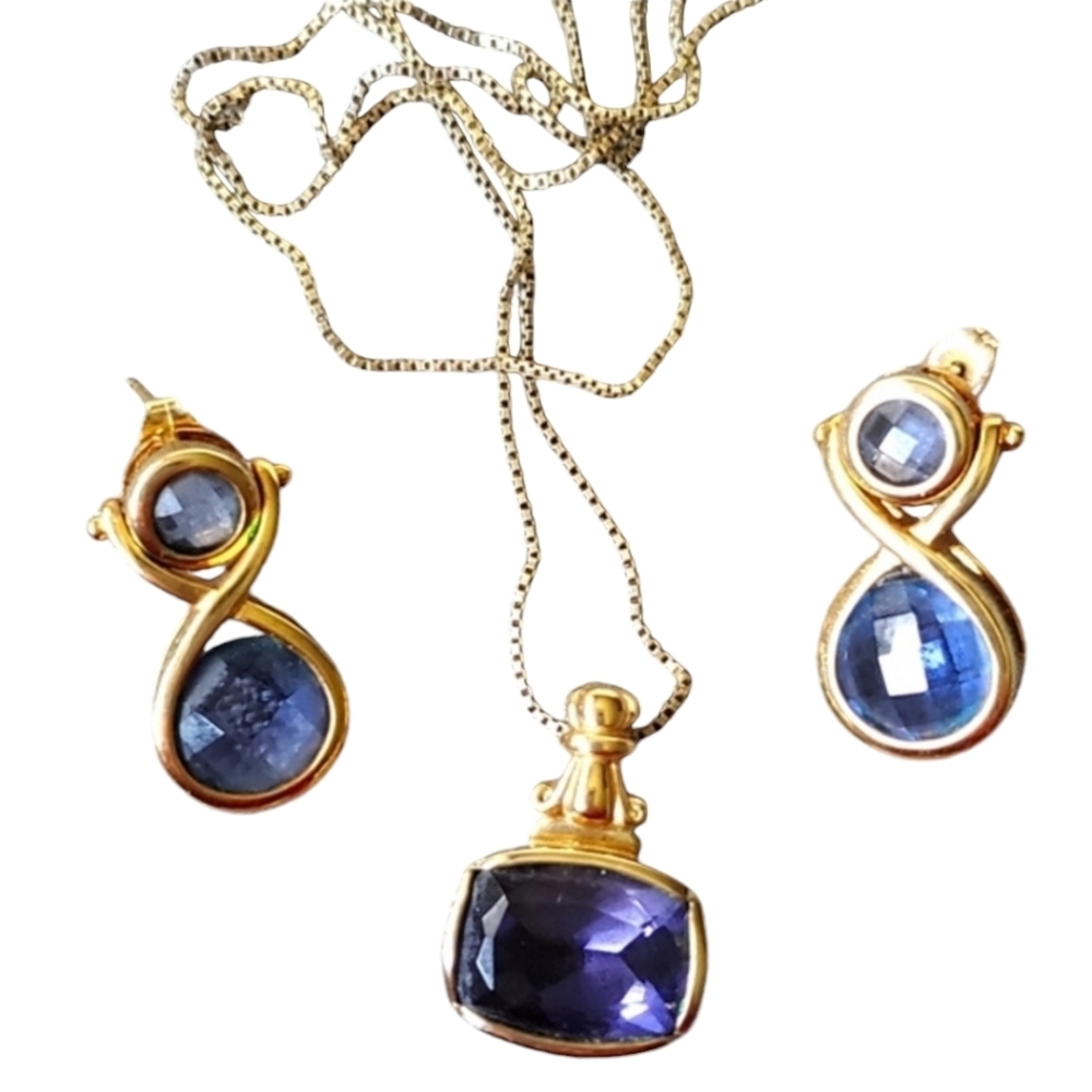 Gold and Amethyst Necklace and Earrings Set